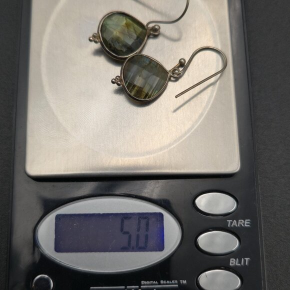 Sterling Silver Faceted Labradorite Stone Tarnished Earrings A6286 - Picture 5 of 5